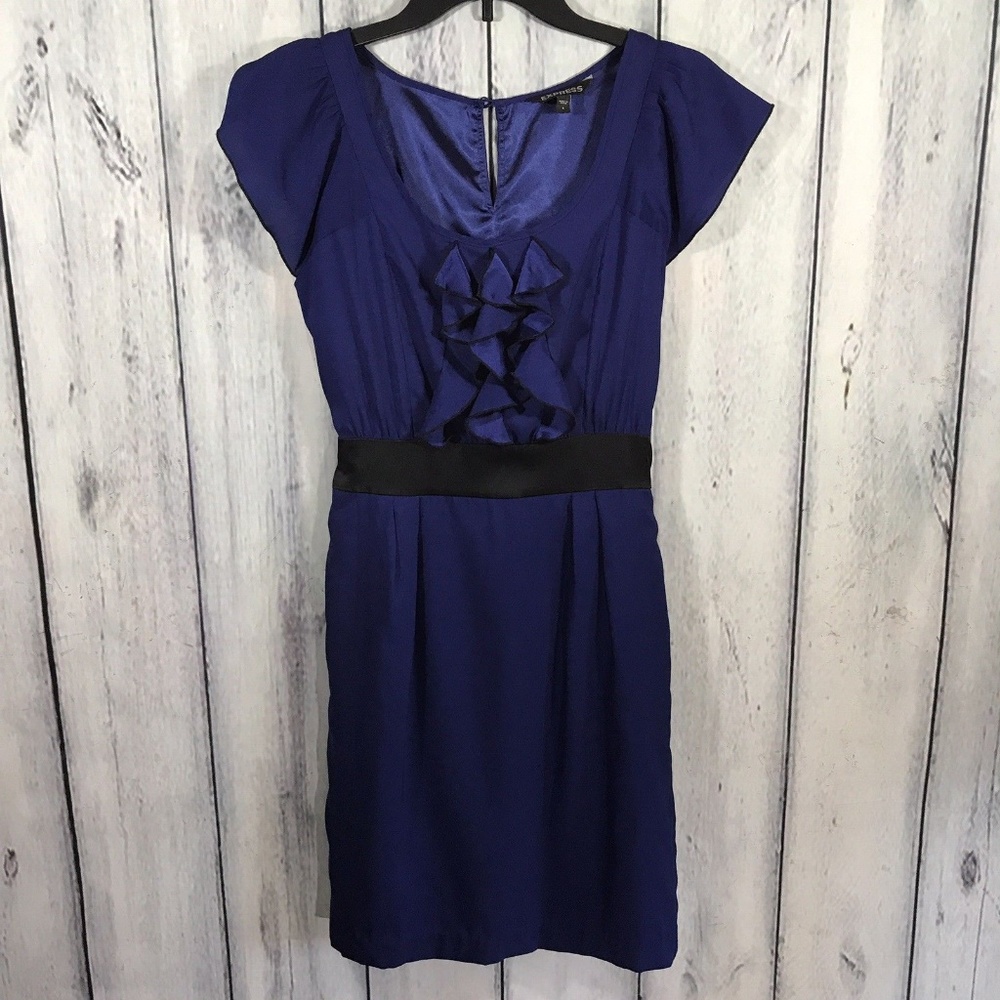 Express Size 4 Dress Ruffled Front Blue Lined Cute